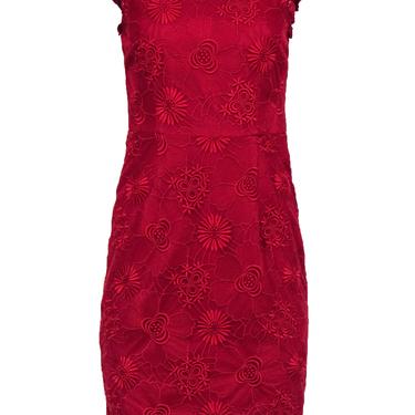 Cynthia Steffe - Red Lace Cap Sleeve Sheath Dress Sz 2