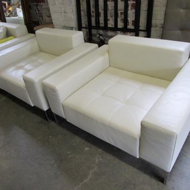 PAIR PRICED SEPARATELY ZANOTTA ALFA ARMCHAIRS BY EMAF PROGETTI IN CREAM WHITE LEATHER