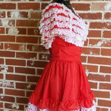 Vintage 70s Epic Red Magical Ruffled Dress  M  Rockabilly 