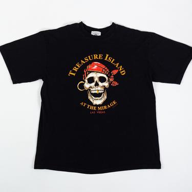 90s Treasure Island Las Vegas Tourist Tee - Extra Large | Vintage Black Graphic Mirage Pirate T Shirt 