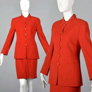 Medium 1980s Louis Feraud Suit Red Skirt Suit Wool Crepe Wool Separates Fitted Jacket Pencil Skirt Spring Fall 80s Vintage 