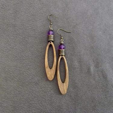 Long wood earrings, bold statement earrings, Afrocentric jewelry, African earrings, geometric earrings, rustic natural earrings, bohemian 11 