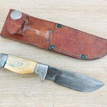 Vintage RH Ruana Bonner Montana Fixed Blade Knife with Original Leather Sheath and Stag Handle 