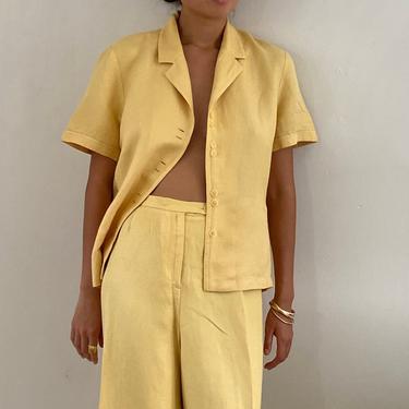 90s Mary McFadden pant suit / vintage dijon yellow linen blend 2 piece matching pant suit set | XL 