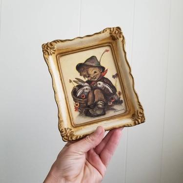 Vintage Framed Hummel Print / Boy With Bunnies / Nursery Wall Decor / French Provincial Frame / MJ Hummel Reproduction Just Friends No. 10 