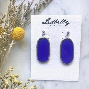 Royal Blue Translucent Stained Glass Oval Earrings | Stained Glass Earrings | Translucent Earrings | Oval Earrings | Statement Earrings 