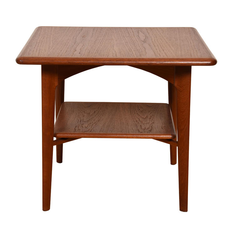 Danish Teak Square Accent Table w\/ Wood Shelf
