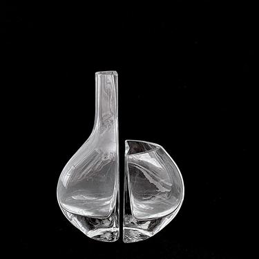 Vintage Modernist Art Glass Set of 2 Sculptural Hand Blown Vases Vase Modern Design 1980s 1990s 