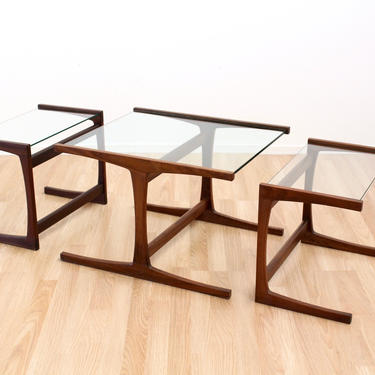 Mid Century Danish Modern Teak and Glass Nest of Tables 