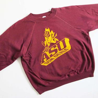 Vintage 70s Raglan Sweatshirt M - 1970s ASU Arizona State Sun Devils Pullover Crewneck Sweatshirt - Burgundy Red Gold - Athletic College 