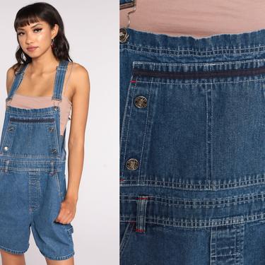 90s Denim Overalls Route 66 Jeans Shorts Bib Shortalls Women Grunge 1990s Blue Shorts Denim Vintage Medium 