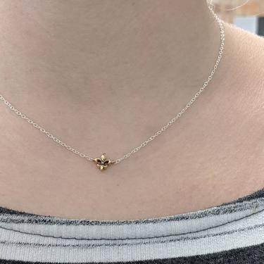 Fleur De Lis Station Necklace, French solid gold pendant, flower lily saints, layering necklace, delicate antique 