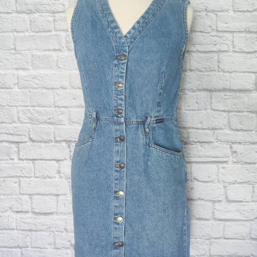 Denim 90s Dress // Button-Up Light Wash Jean Dress 