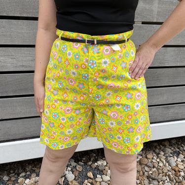 1960s Lemon Yellow Floral Shorts