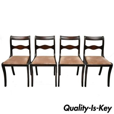 Set of Four Vintage Solid Mahogany English Regency Style Saber Leg Dining Chairs