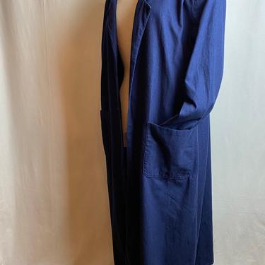 Vintage long duster Women’s shop coat Chore jacket dark denim style large pockets 100% cotton indigo blue workwear volup plus size 