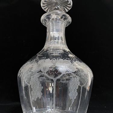 Antique Lead Crystal Decanter with Etched Grapevine Motif 