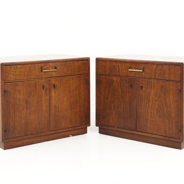 Maurice Villency Mid Century Walnut and Brass Nightstands - A Pair - mcm 