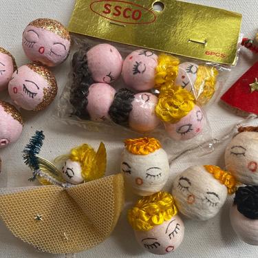 Vintage Spun Cotton Angel Heads, Christmas Crafting Supplies, Lot Of 16 Heads And 2 Vintage Angels For Inspiration 