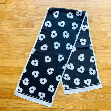60s Mod Black and White Floral Long Scarf 