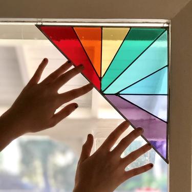Large Triangle Rainbow Stained Glass Corner Panel