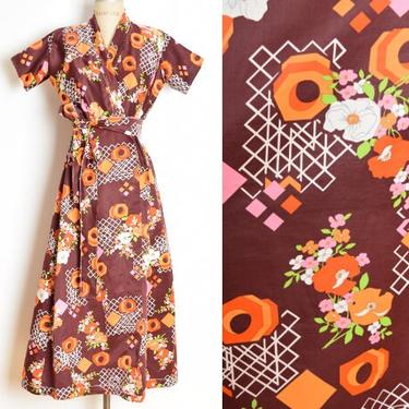 vintage 70s wrap dress kimono psychedelic floral print hippie boho midi M clothing 