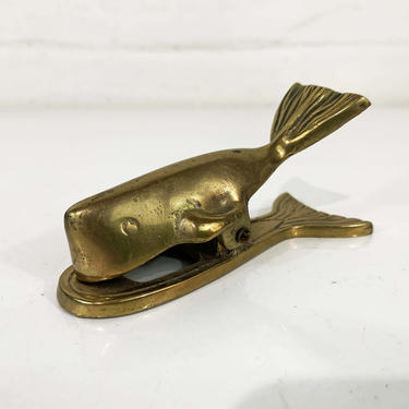 Vintage Brass Whale Clip Mid-Century Hollywood Regency Home Décor Heavy Paperweight Figure Figurine 