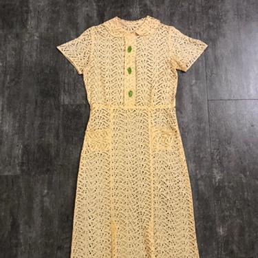 1930s yellow eyelet dress . vintage 30s dress 