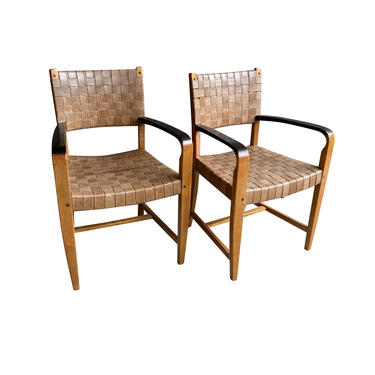 Frits Schuitema Pair of Woven Leather Armchairs, 1970’s, Model 1130 (Three Pairs Available)