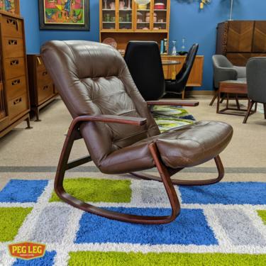 Danish Modern rosewood and leather rocker by Ingmar Relling for Westnofa