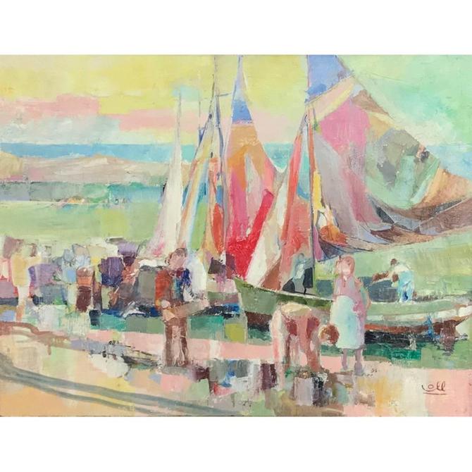 Albert Coll “Port de Peche” Impressionist Oil Painting, 1950s