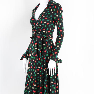 70s DVF dot print classic wrap dress 8 / 1970s vintage Diane Von Furstenberg black sash tie dress size 8 
