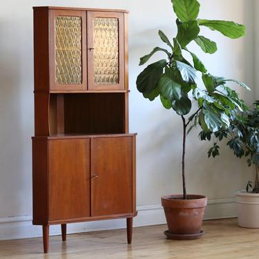 Mid Century Modern Stained Glass Corner Cabinet 