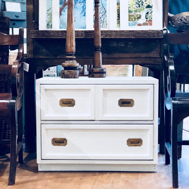 Campaign Dresser | Campaign Nightstand | Vintage Campaign Furniture | British Colonial | White Dresser | White Nightstand | End Table | MCM 