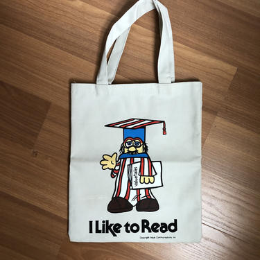 1970s &amp;quot;I like to Read&amp;quot; Graphic Mini Tote / Book Bag 