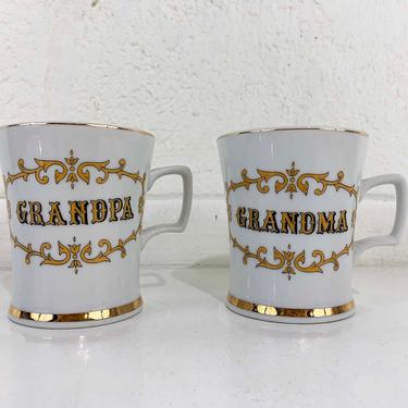 Vintage Knobler Mugs Set Grandpa Grandma Mug 1970s 70s Coffee Cup Grandparents Gift Present Grandparent Grandfather Grandmother Gold Cups 
