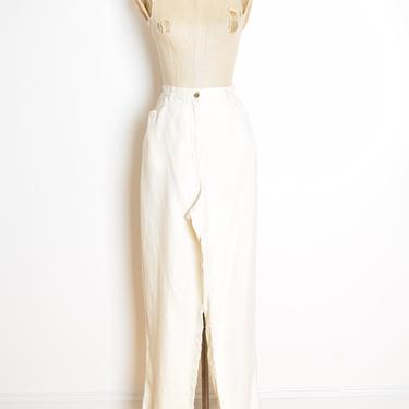 vintage 90s pants white ivory linen high waisted Jones New York trousers L large clothing 
