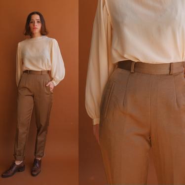Vintage 80s Chestnut Trousers/ 1980s Elliott Lauren High Waisted Tapered Brown Pants/ Size Small 25 petite 