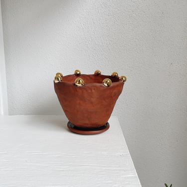 OOAK Terracotta Planter + Gold Ball Accents - The Object Enthusiast - One of a kind Ceramic Terracotta Planter 