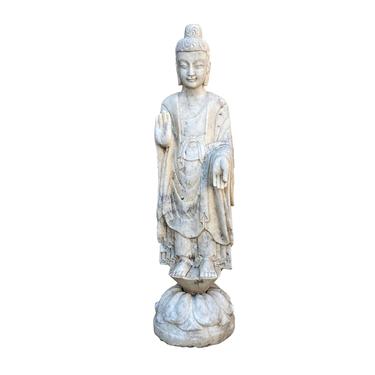 Chinese White Gray Marble Stone Standing Abhaya Mudra Buddha Statue cs7224E 