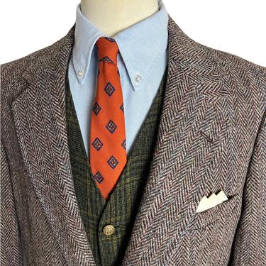 Vintage HARRIS TWEED 100% Wool Blazer ~ 42 to 44 Long ~ Herringbone / Donegal ~ jacket / sport coat ~ Preppy / Ivy / Trad ~ 