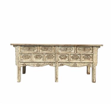 Chinese Vintage Distressed Off White Drawers Long Console Foyer Altar Table cs6910E 