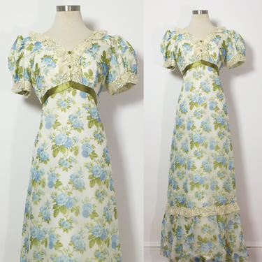 Vintage Prom Dress / Floral Maxi Dress / Virgin Suicides Dress / 70s Prom Dress 