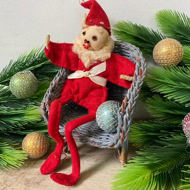 Vintage Christmas Felt Elf,  Hand Made Santa Or Pixie With Stockinette Face, Semi Bendable, Christmas Decor 