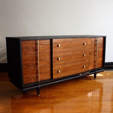 Black and Wood Mid Century Modern Dresser by Kent Coffey//Vintage MCM Media Console//Refinished Modern Dresser//Mid-Century Sideboard/Buffet 