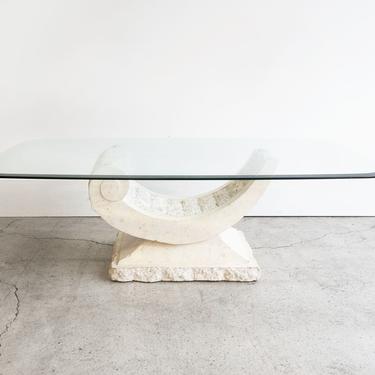 80s Vintage Sculptural Tessellated Stone and Beveled Glass Coffee Table Postmodern Artedi 
