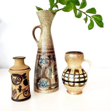Vintage MCM Lapid Israel Stoneware Pitcher / Brutalist Vase 