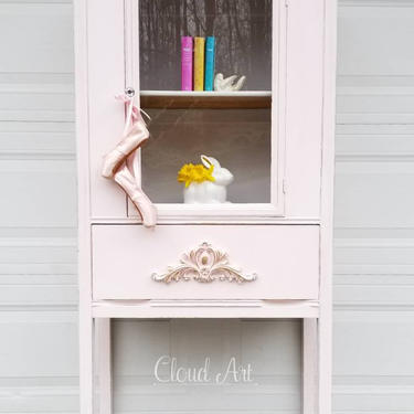 Baby Girl Pale Pink Floral Vintage Nursery Furniture Hutch Cabinet Storage Dresser Bookshelf 