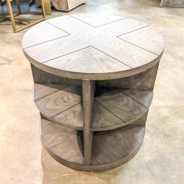 Round Ash Gray Shelved Side Table