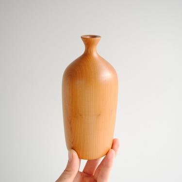 Vintage Modern Wood Vase, Danish Modern Style Hand Turned Wood Vase 